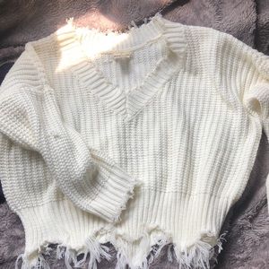 oversized off white distressed sweater